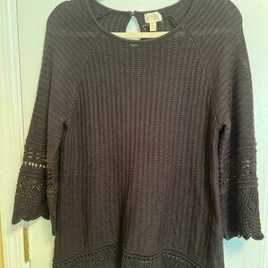 Black Sweater with Open Weave Bell Sleeves Medium